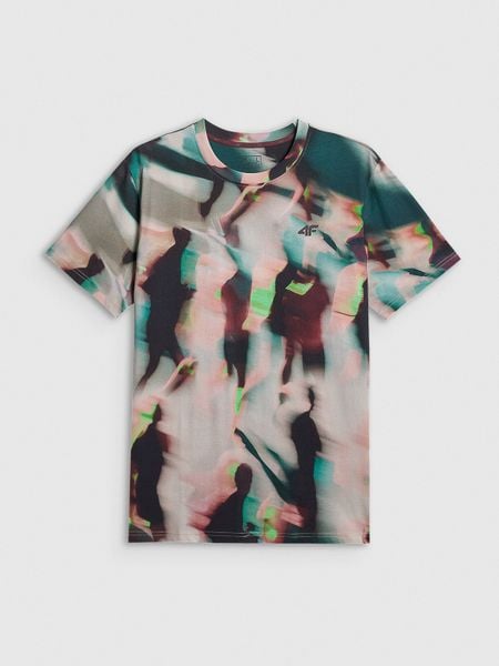 4F T-shirt regular z nadrukiem męski - multikolor S. T-shirty męskie 4f, m, bez wzorów, z materiału, bez kołnierzyka. W wyprzedaży za 49.99 zł.