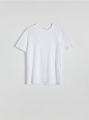 T-shirt regular z włóknem bambusowym - biały. Białe t-shirty męskie Reserved, l, bez wzorów, z dzianiny, bez kołnierzyka. Za 89.99 zł.