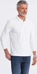 Ombre Longsleeve męski z kołnierzykiem polo - biały V1 OM-POBL-0114 XL. Białe bluzki z długim rękawem męskie Ombre, m, bez wzorów, bez ramiączek. Za 29.99 zł.