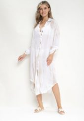 Jasnobeżowa Sukienka Oversize o Koszulowym Fasonie Rarosa. Brązowe sukienki damskie Born2be, bez wzorów, eleganckie, bez kołnierzyka, bez ramiączek, midi, koszulowe. Za 99.99 zł.