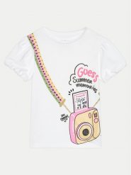Guess T-Shirt K4GI13 K6YW4 Biały Regular Fit. Białe t-shirty i topy dla dziewczynek Guess, z aplikacjami, z bawełny, bez ramiączek. Za 139.99 zł.