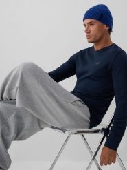 4F Longsleeve slim gładki męski - granatowy S. Niebieskie bluzki z długim rękawem męskie 4f, m, bez wzorów, z bawełny, klasyczne, bez kołnierzyka. Za 99.99 zł.