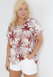 Bordowa Bluzka Bawełniana w Fantazyjny Print Jellu. Czerwone bluzki damskie Born2be, na lato, xl, bez wzorów, z bawełny, bez kołnierzyka, bez ramiączek. Za 84.99 zł.