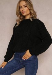 Czarny Sweter o Klasycznym Fasonie z Modnym Splotem Siloma. Czarne swetry damskie Renee, m, bez wzorów, ze splotem, casualowe, bez kołnierzyka, bez ramiączek, bez kaptura. Za 69.99 zł.
