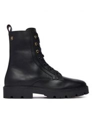 Tommy Hilfiger Trzewiki TH Stud Leather Lace-Up Boot FW0FW09571 Czarny. Czarne botki damskie Tommy Hilfiger, ze skóry, bez obcasa, na płaskiej podeszwie, bez zapięcia. Za 849.99 zł.