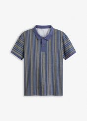 Shirt polo z bawełny organicznej, krótki rękaw. Niebieskie koszulki polo męskie bonprix, m, bez wzorów, z bawełny, bez ramiączek. Za 32.99 zł.