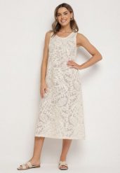 Beżowa Szydełkowa Sukienka z Bawełny w Stylu Boho Baniretia. Brązowe sukienki damskie Born2be, na co dzień, bez wzorów, z bawełny, boho, bez kołnierzyka, bez ramiączek, midi. Za 129.99 zł.