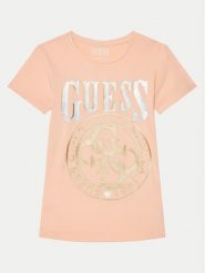 Guess T-Shirt J5RI20 K6YW4 Koralowy Regular Fit. Pomarańczowe t-shirty i topy dla dziewczynek Guess, z aplikacjami, z bawełny, bez ramiączek. Za 59.99 zł.