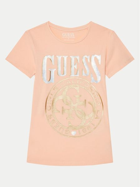 Guess T-Shirt J5RI20 K6YW4 Koralowy Regular Fit. Pomarańczowe t-shirty i topy dla dziewczynek Guess, z aplikacjami, z bawełny, bez ramiączek. Za 49.99 zł.