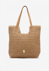 Ciemnobeżowa Pleciona Torebka Shopper Feleindra. Brązowe torebki do ręki damskie Born2be, bez wzorów, z jeansu, klasyczne, bez dodatków. Za 79.99 zł.
