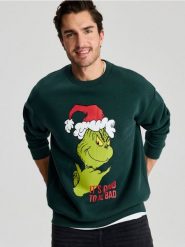 Bluza crewneck z nadrukiem Grinch - zielony. Zielone bluzy męskie Sinsay, l, bez wzorów, bez kaptura. Za 59.99 zł.