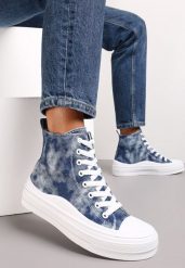 Granatowe Trampki z Cholewką za Kostkę w Stylu Denimu Galpena. Niebieskie trampki i tenisówki damskie Renee, bez wzorów, z denimu, eleganckie, za kostkę, bez zapięcia. Za 29.99 zł.
