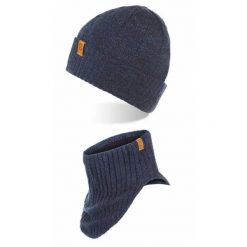 Komplet zimowy Brødrene czapka komin 103112 granatowy. Niebieskie czapki i kapelusze męskie na zimę, bez wzorów, eleganckie. Za 83.99 zł.