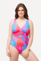 Damski Kostium kąpielowy neonowy nadruk ozdobna tasiemka miękkie miseczki. Niebieskie kostiumy jednoczęściowe damskie Ulla Popken, plus size, bez wzorów, z elastanu, plus size, do pływania. Za 223.99 zł.