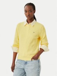Tommy Hilfiger Sweter Fine WW0WW44993 Żółty jasny Regular Fit. Żółte swetry damskie Tommy Hilfiger, s, bez wzorów, z bawełny, bez kołnierzyka, bez ramiączek, bez kaptura. Za 529.99 zł.