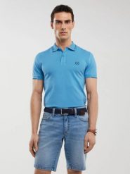 Koszulka męska polo niebieska Polian 402. Niebieskie koszulki polo męskie Big Star, l, bez wzorów, z bawełny, eleganckie, bez ramiączek. W wyprzedaży za 79.99 zł.