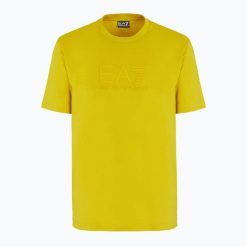Koszulka męska EA7 Emporio Armani Visibility Cotton Crew. Żółte koszulki sportowe męskie EA7 Emporio Armani, l, bez wzorów, z bawełny, bez kołnierzyka, bez ramiączek, na fitness i siłownię. Za 179.99 zł.