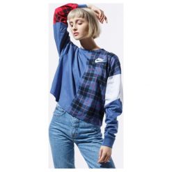 Nike Bluza W Nsw Top Ls Plaid , granatowy, rozmiar M. Niebieskie bluzy damskie Nike, m, bez wzorów, z bawełny, bez kaptura. W wyprzedaży za 99.99 zł.