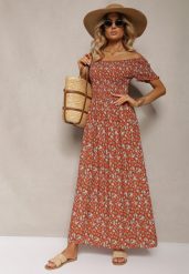 Pomarańczowo-Niebieska Sukienka z Wiskozy Tariya. Brązowe sukienki damskie Renee, m, z aplikacjami, z wiskozy, boho, bez kołnierzyka, bez ramiączek, maxi. Za 54.99 zł.