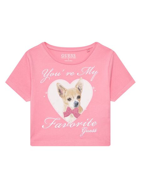 Guess T-Shirt J5YI08 K6YW4 Różowy Regular Fit. Czerwone t-shirty i topy dla dziewczynek Guess, z aplikacjami, z bawełny, bez ramiączek. Za 59.99 zł.