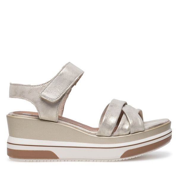 Sandały Remonte. Żółte sandały damskie Remonte, bez wzorów, bez obcasa, na koturnie, bez zapięcia. Za 309.99 zł.