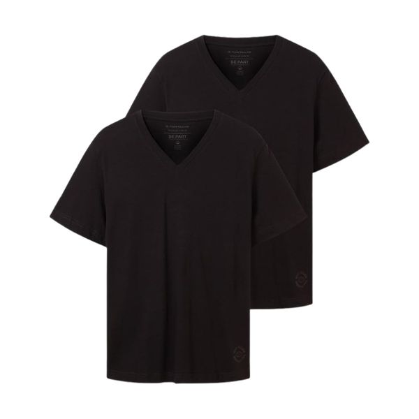 Męska Koszulka Tom Tailor Doublepack V-neck Tee Black 1037738 29999. Czarne t-shirty męskie Tom Tailor, m, bez wzorów, bez kołnierzyka. Za 89.99 zł.