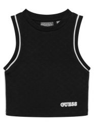 Guess Top J6GI37 KF972 Czarny Slim Fit. Czarne t-shirty i topy dla dziewczynek Guess, z aplikacjami, z wiskozy, bez ramiączek. Za 154.99 zł.