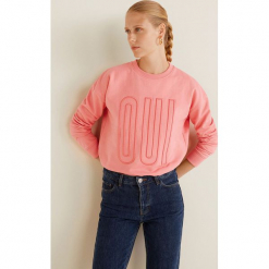 Mango - Bluza Oui. Różowe bluzy damskie Mango, z aplikacjami, z bawełny. Za 89.90 zł.