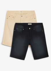 Lekkie bermudy z elastyczną wstawką w talii, z kolorowego denimu, regular fit (2 pary). Brązowe jeansy męskie bonprix, klasyczne. Za 69.98 zł.