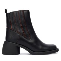 Botki Fly London. Czarne botki damskie Fly London, bez obcasa, na słupku, bez zapięcia. Za 639.99 zł.