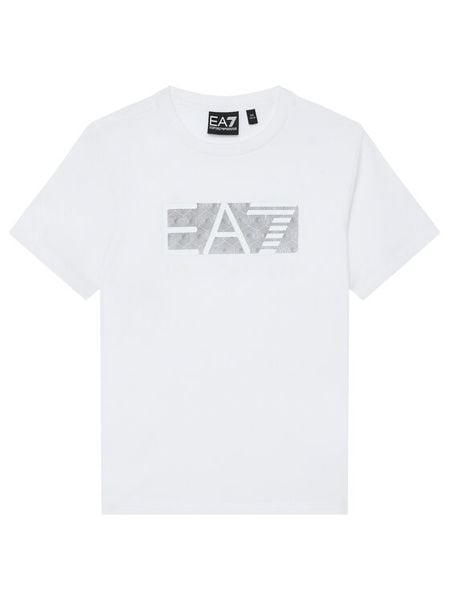 EA7 Emporio Armani T-Shirt 7B000036 AF10378 U0002 Biały Regular Fit. Białe t-shirty dla chłopców EA7 Emporio Armani, bez wzorów, z bawełny, bez ramiączek. Za 129.99 zł.