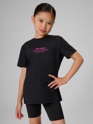 4F Koszulka sportowa szybkoschnąca dziewczęca - czarna 158/164 (12-14 lat). Czarne t-shirty i topy dla dziewczynek 4f, bez wzorów, bez ramiączek. Za 59.99 zł.