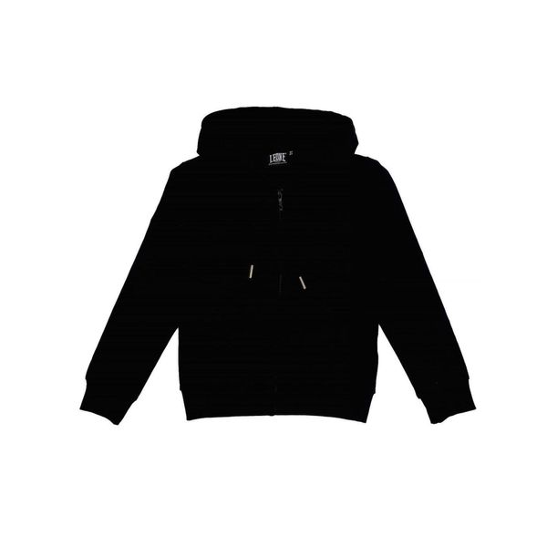 Błyszcząca dziewczęca bluza z kapturem, zapinana na zamek. Czarne bluzy dla dziewczynek LEONE 1947 APPAREL, bez wzorów, bez ramiączek, z kapturem. W wyprzedaży za 111.80 zł.
