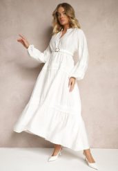 Biała Wiskozowa Sukienka Ozdobiona Koronką Nelanira. Białe sukienki damskie Renee, na co dzień, l, z aplikacjami, z jeansu, eleganckie, bez kołnierzyka, bez ramiączek, maxi, kopertowe. Za 139.99 zł.