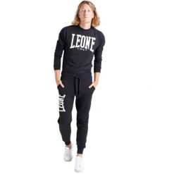Spodnie męskie Leone 1947 Apparel. Czarne spodnie sportowe męskie LEONE 1947 APPAREL, m, bez wzorów, z bawełny, na fitness i siłownię. Za 126.26 zł.