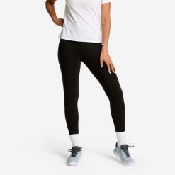Legginsy fitness damskie Domyos slim. Czarne legginsy sportowe damskie DOMYOS, m, bez wzorów, z bawełny, na fitness i siłownię. Za 29.99 zł.