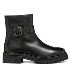 Botki Geox. Czarne botki damskie Geox, bez obcasa, na płaskiej podeszwie, bez zapięcia. Za 639.99 zł.