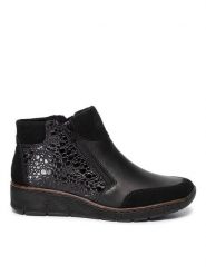 Rieker Botki 53782-00 Czarny. Czarne botki damskie Rieker, ze skóry, bez obcasa, na płaskiej podeszwie, bez zapięcia. Za 289.99 zł.
