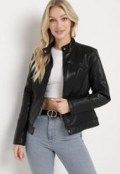 Czarna Kurtka Ramoneska Taliowana z Ekoskóry Zapinana pod Szyją Ternia. Czarne kurtki damskie Born2be, l, bez wzorów, z jeansu, bez kaptura. Za 119.99 zł.