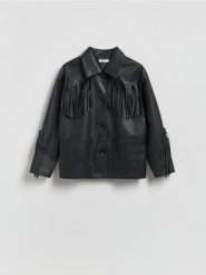 Kurtka z frędzlami - czarny. Czarne kurtki damskie Reserved, l, bez wzorów, ze skóry, bez kaptura. Za 199.99 zł.