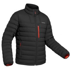 Kurtka puchowa turystyczna męska MT500 -10°C. Czarne kurtki męskie FORCLAZ, l, bez wzorów, z materiału, sportowe, bez kaptura. Za 399.99 zł.