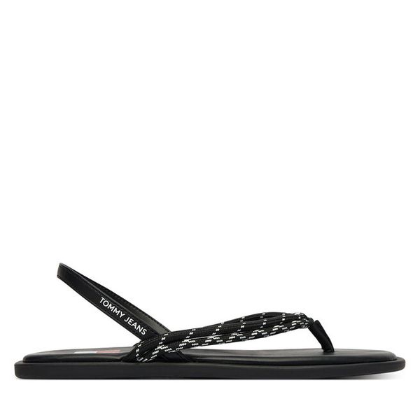 Sandały Tommy Jeans. Czarne sandały damskie Tommy Jeans, bez wzorów, z jeansu, bez obcasa, na płaskiej podeszwie, bez zapięcia. Za 176.99 zł.