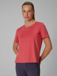 4F Koszulka treningowa loose szybkoschnąca damska - koralowa S. Pomarańczowe koszulki sportowe damskie 4f, s, bez wzorów, bez kołnierzyka, bez ramiączek, na fitness i siłownię. Za 79.99 zł.