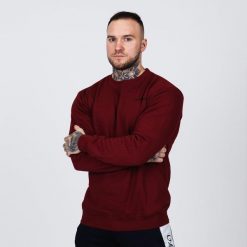 Bluza męska fitness regular fit bordowa Basic. Czerwone bluzy męskie GYMBEAM, m, bez wzorów, z bawełny, bez kaptura, na fitness i siłownię. Za 85.90 zł.