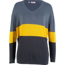 Sweter w szerokie pasy, długi rękaw bonprix niebiesko-żółto-niebieskoszary. Swetry damskie marki bonprix. Za 74.99 zł.