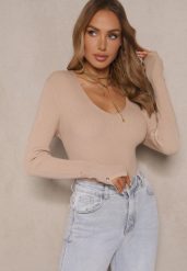 Beżowy Sweter z Wiskozą Ozdobiony Aplikacjami przy Rękawach Sonirita. Brązowe swetry damskie Renee, m, z aplikacjami, z jeansu, biznesowe, bez kołnierzyka, bez ramiączek, bez kaptura. Za 79.99 zł.