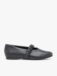 Czarne baleriny z marszczonym paskiem. Czarne baleriny damskie Ryłko, bez wzorów, ze skóry, eleganckie, bez obcasa, na płaskiej podeszwie. Za 379.99 zł.