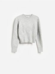 Sweter z zapięciem na zamek - jasnoszary. Szare swetry damskie Reserved, l, bez wzorów, z dzianiny, bez kołnierzyka, bez ramiączek, bez kaptura. Za 129.99 zł.