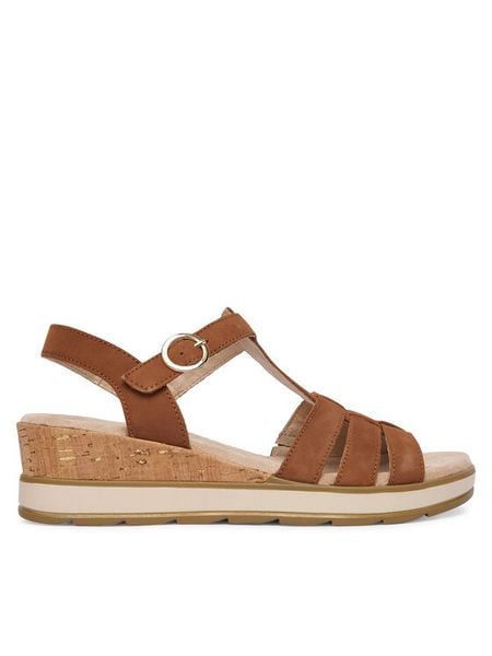 Caprice Sandały 9-28709-44 Brązowy. Brązowe sandały damskie Caprice, bez wzorów, z nubiku, bez obcasa, na koturnie, bez zapięcia. Za 235.99 zł.