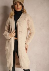 Brązowy Kardigan z Wełną i Wiskozą Ozdobiony Tłoczeniem Besisia. Brązowe kardigany damskie Renee, bez wzorów, z jeansu, eleganckie, bez kołnierzyka, bez ramiączek, bez kaptura. Za 149.99 zł.